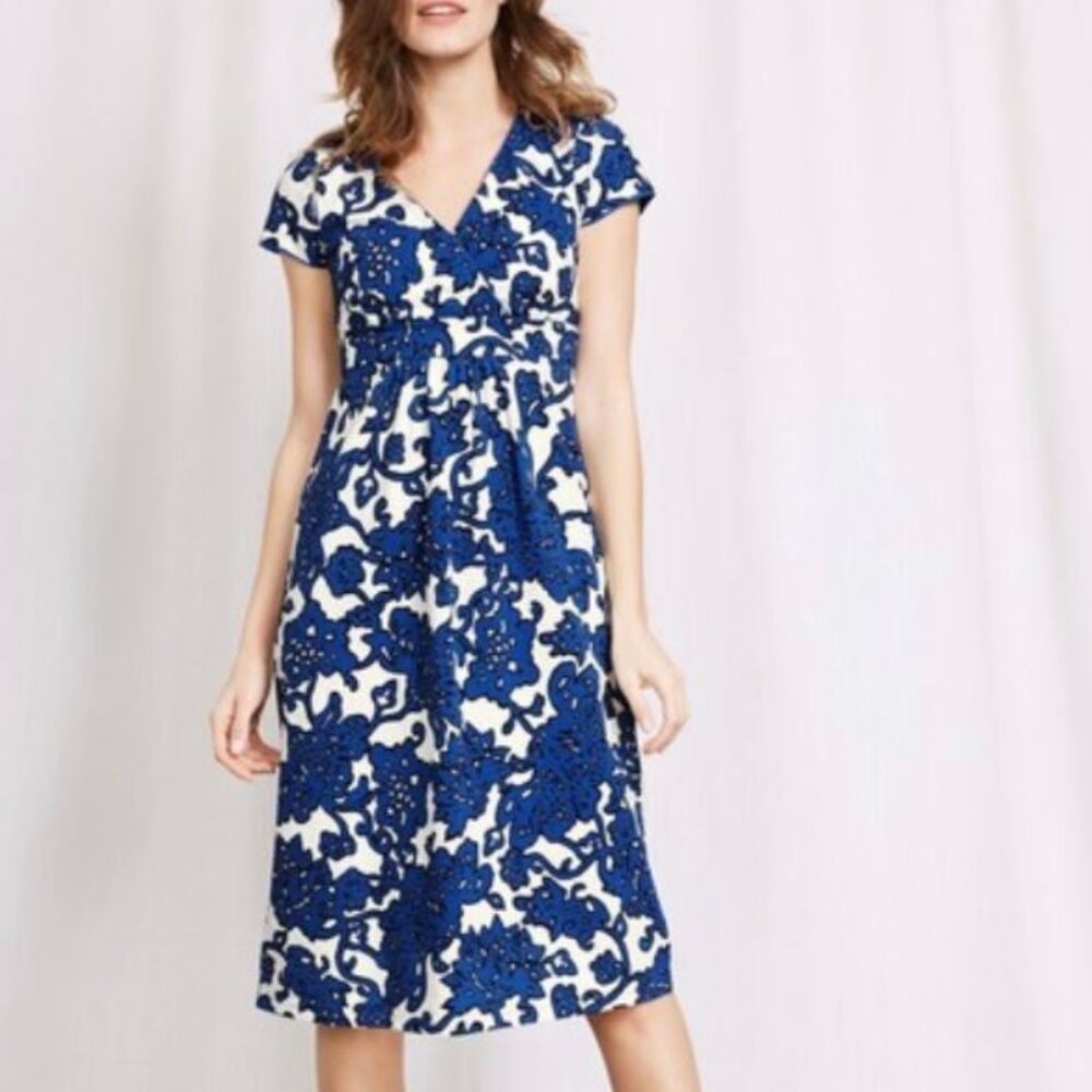 Boden Casual Jersey Dress Island Sapphire Island Vine Size 4L